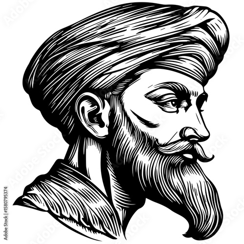 Sikh Clipart illustration, Sikh man, traditional attire, sherwani, turban