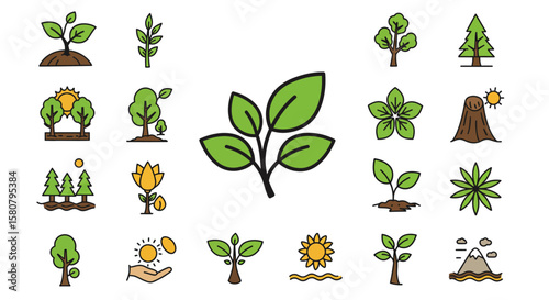 Green Leaf Icon Set: Nature and Ecology Symbols