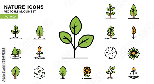 Green Leaf Icon Set: Nature and Ecology Symbols