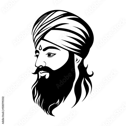 Sikh Clipart illustration, Sikh man, traditional attire, sherwani, turban