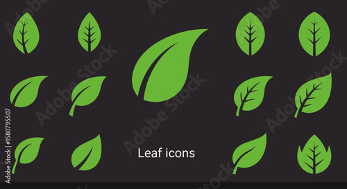 Green Leaf Icon Set: Nature and Ecology Symbols