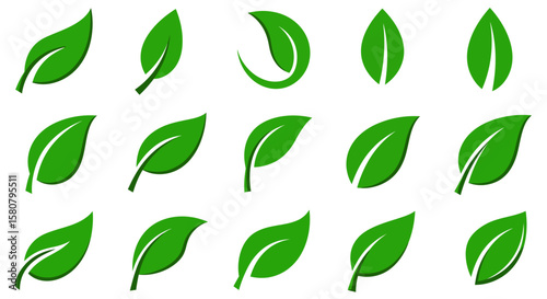 Green Leaf Icon Set: Nature and Ecology Symbols