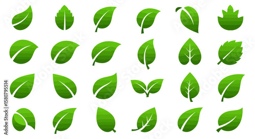 Green Leaf Icon Set: Nature and Ecology Symbols