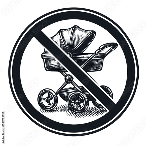 Prohibited stroller sign in black and white used for restriction