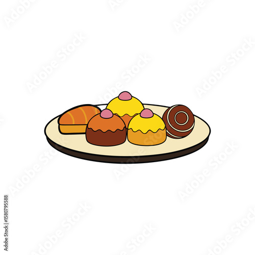 Vector art of a plate of assorted desserts isolated on white background