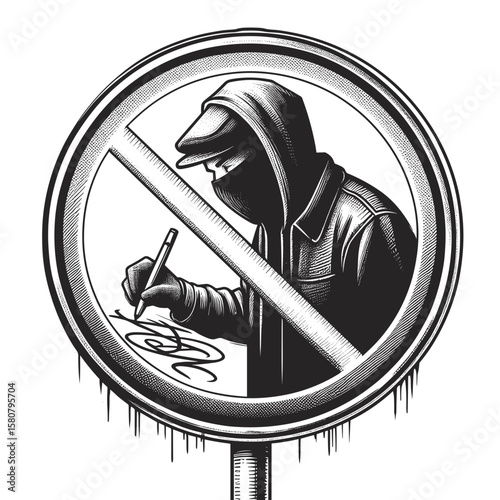 Hooded person signing on no entry sign