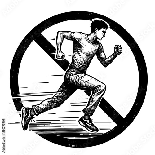 Man running inside prohibition sign