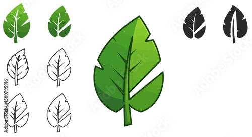 Green Leaf Icon Set: Nature and Ecology Symbols