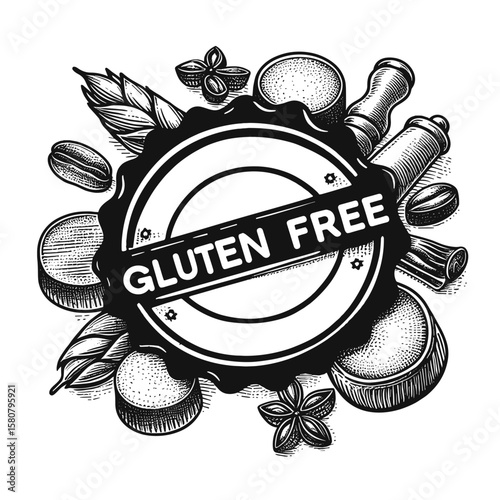 Gluten-free label in vintage style in black and white for food products