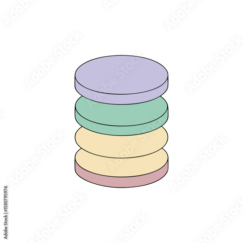 Vector art of a stack of pastel colored circles is isolated on white background
