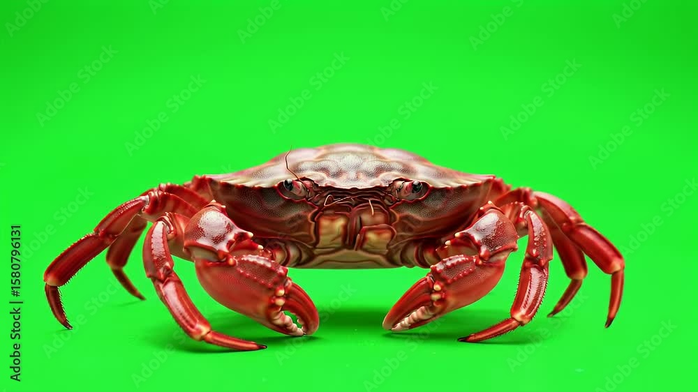 Vibrant Red Crab Isolated on a Bright Green Chroma Key Background Vibrant Red Crab Isolated on a Bright Green Chroma Key Background