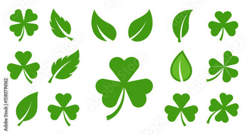 Green Leaf Icon Set: Nature and Ecology Symbols