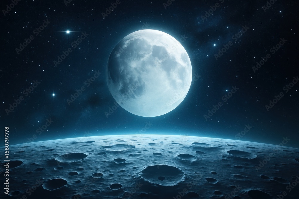 Obraz premium Lunar landscape under starry sky.