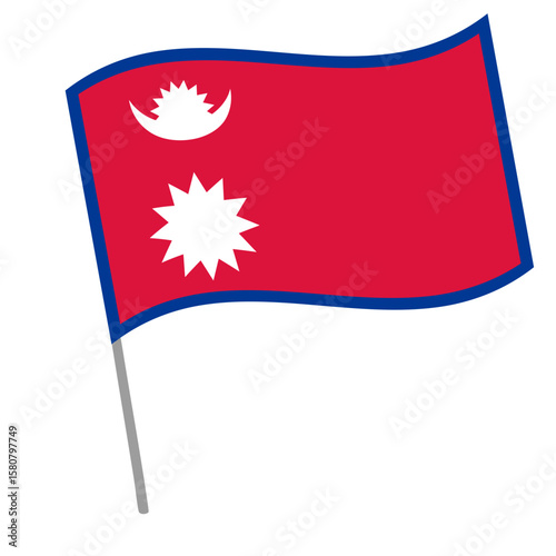 Nepal national flag flutters with flagpole