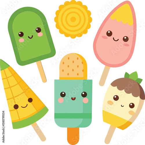 Cartoon vector illustration set of sweet ice cream desserts