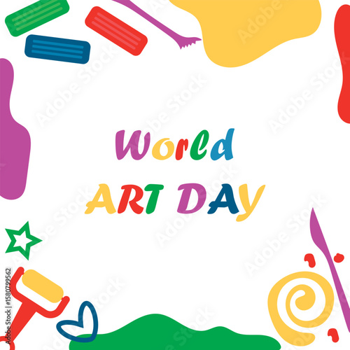 World Art Day Poster. Colorful vector plasticine illustration for World Art Day