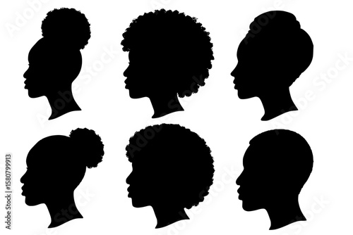 Silhouettes of Diverse Female Heads with Unique Hairstyles