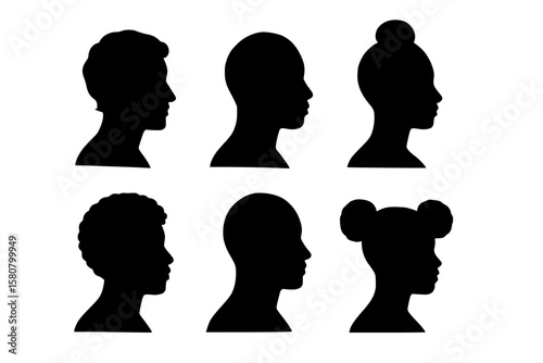 Silhouette Portraits of Diverse Heads in Profile View