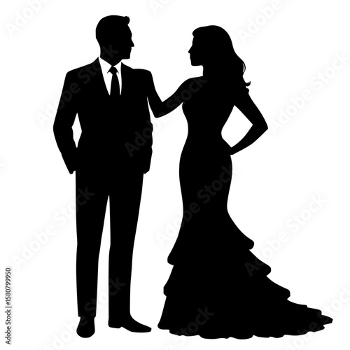 Wallpaper Mural Elegant Silhouettes of a Couple in Formal Attire Torontodigital.ca