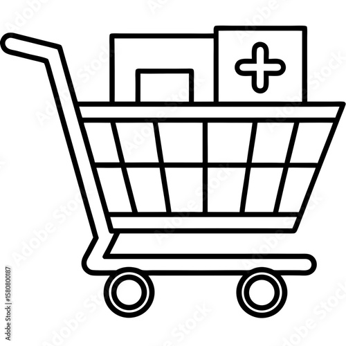Digital Medicine Cart Line Art Illustration