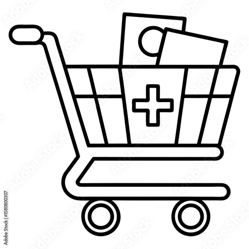 Digital Medicine Cart Line Art Illustration