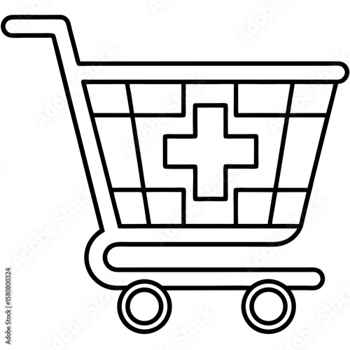Digital Medicine Cart Line Art Illustration