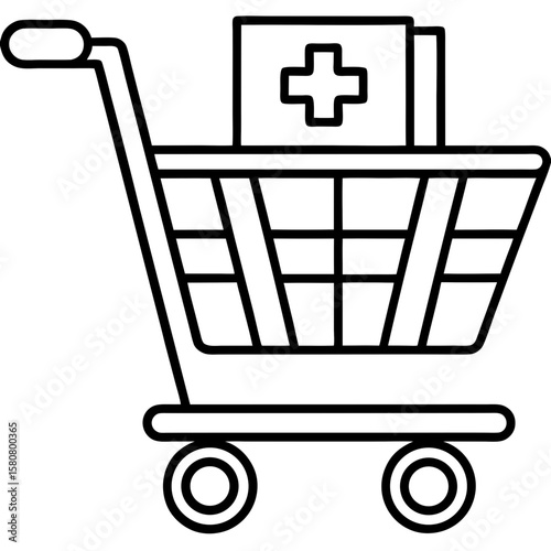 Digital Medicine Cart Line Art Illustration