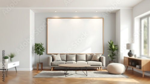 Blank mock up poster frame in modern interior background living room Scandinavian style 3D render 3D