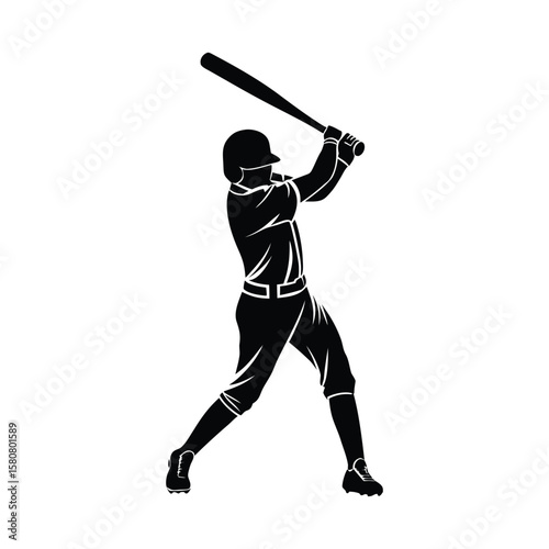 Dynamic black vector silhouette illustration of a baseball player hitting a ball, perfect for sports and athlete designs simple flat black and white illustration of a baseball silhouette icon vector 