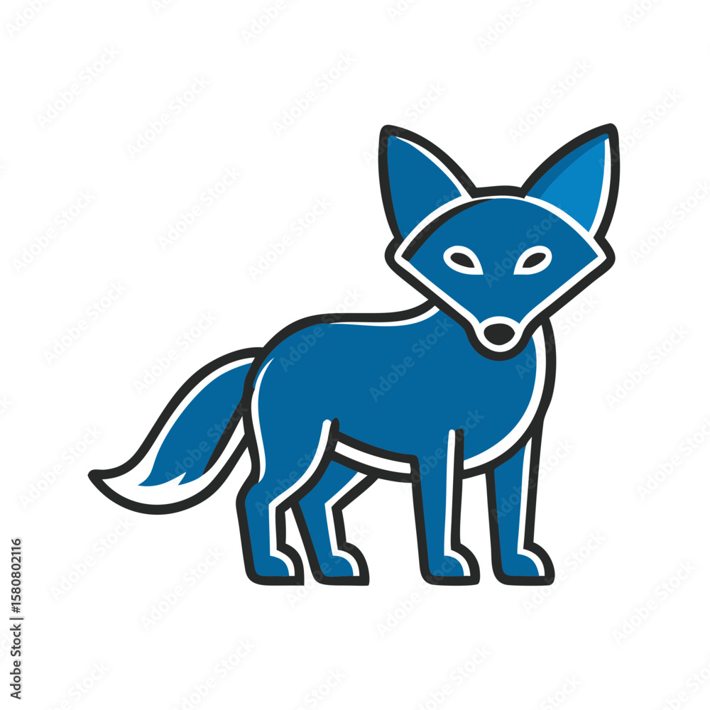 Fototapeta premium Blue fox illustration with simple design and bold outlines 