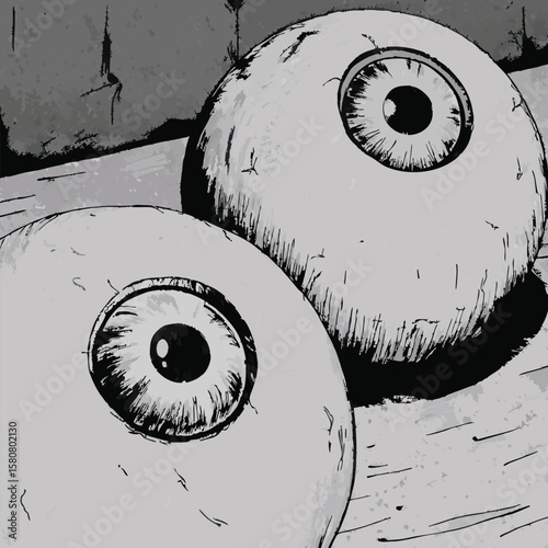 Illustration of Two Eyeballs Possibly with a Dog Theme in CMYK Colors