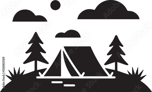 A serene vector illustration of a boat silhouette on the calm sea under a beautiful sky, perfect for travel and nature design