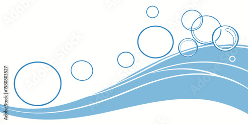 Transparent bubbles drifting in blue fluid background, symbolising cleanliness and freshness – vector design for hygiene themes.