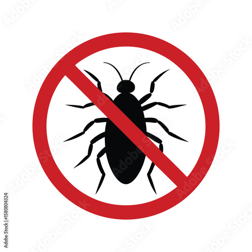 No Lice Icon with Louse Silhouette and Red Ban