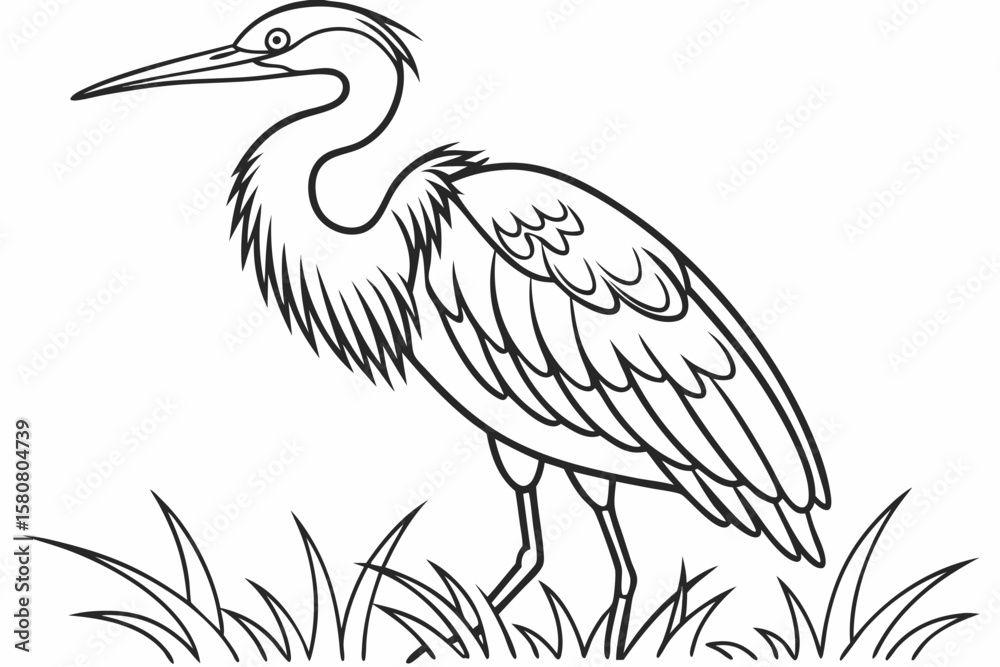 Fototapeta premium coloring page line art the heron black vector