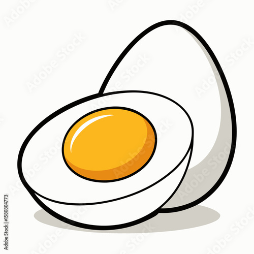 A simple illustration of a halved boiled egg showing the visible yolk isolated on white background