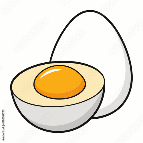 A perfectly halved boiled egg with visible yolk presented cleanly isolated on white background