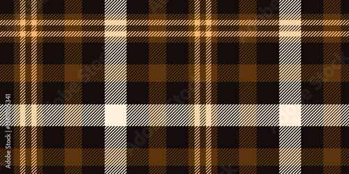 Seamless Black and Brown Plaid Pattern with Tan and Cream Accents in a Bold Checkered Design for Textiles and Autumn-Themed Decorative Backgrounds