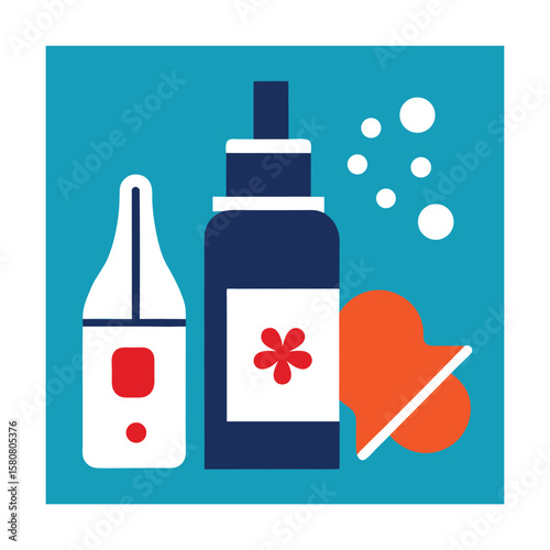 Nose Spray and Pill Icon for Allergy Relief Concept