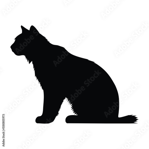 silhouette of a cat sitting pose isolated on white background