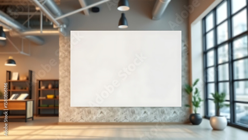 Blank mock up poster with modern loft interior background 3D render
