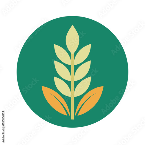 Round Badge Emblem with Organic Rice Plant Design