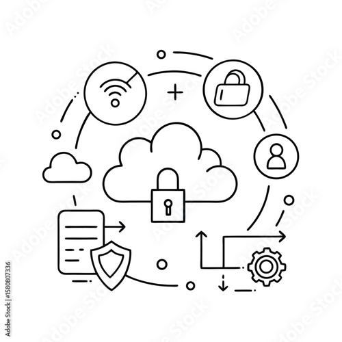 Thin Line Outline Cloud Storage Icon Collection