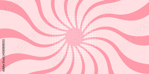 Candy color sunburst background. Abstract pink cream sunbeams design wallpaper. Colorful spinning lines for template, banner, poster, flyer. Sweet rotating cartoon swirl or whirlpool