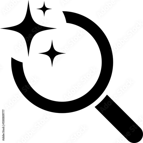 Search artificial intelligence. Magnifying glass with stars. find and analyze with Machine learning. AI search icons. editing, searching for questions sign
