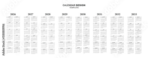Calendar 2026 wall layout event modern creative set 2027-2033 design template