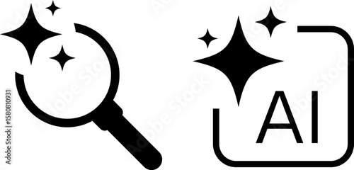 magnifying glass with stars sparkle icons. Artificial intelligence ai search icon. AI generated buttons set. Search artificial intelligence
