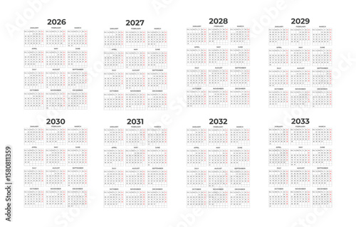 Calendar Collection 2026-2033 planning set design template