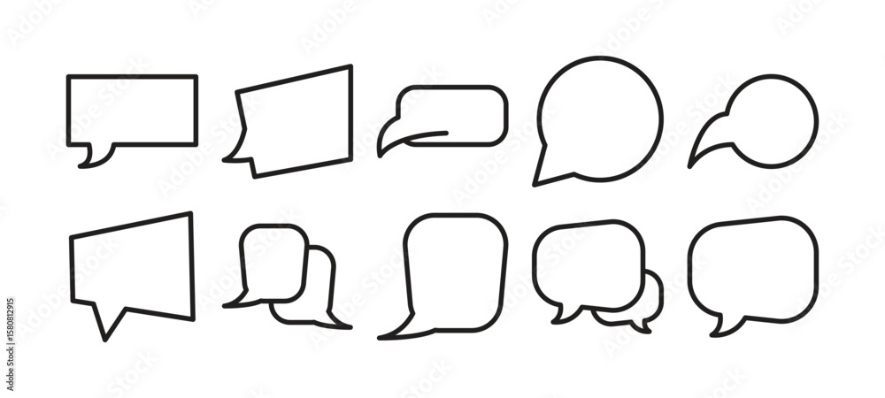 Obraz premium A collection of ten different black outline speech bubbles arranged in two rows on a white background