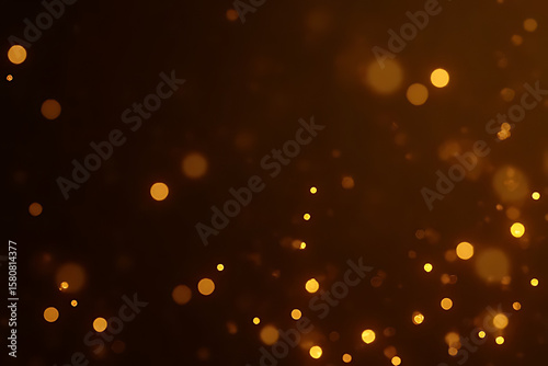 Abstract background with golden bokeh lights floating against a dark brown gradient with blurred circular shapes